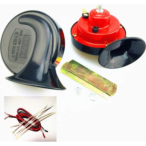 Klaxon de Voiture 135DB - Corne à Air Rouge Étanche pour Camion, Moto - Klaxon Électrique Universel Aigu et Bas Avec Support en Métal pour 12V (1/5)