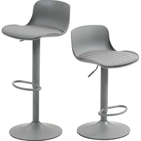Set de 2 taburetes de bar giratorios regulables grises con respaldo y asiento de ecopiel (1/5)