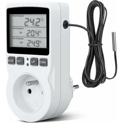 Thermostat numérique QttvbTna, régulation de température -40°C à 120°C, 4 modes de programmation, sonde de 1,8 m, puissance 3680 W (1/5)