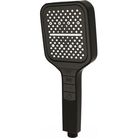 Cabezal de ducha con 5 tipos de chorro, cabezal grande para mayor caudal de agua, color negro. (1/4)