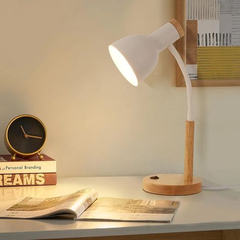 Lampe de Table en Bois et métal Lampe de Chevet en métal Direction de la tête de Lampe réglable adaptée à jardin terrasse 27 15 47 (1/5)