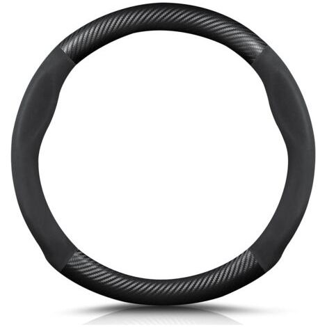 Forme Ronde Fibre de Carbone PU Cuir Couvre Volant, 38cm Antidérapant Couvre Volant, Voiture Respirant Sport Housse Volant, Voiture Pour Diamètre (1/5)
