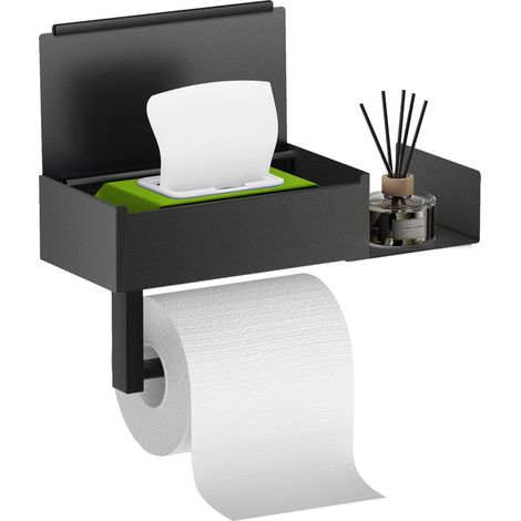 Portarrollos de papel higiénico, acero inoxidable, no requiere perforación, caja para toallitas húmedas, borde elevado, baño (1/5)