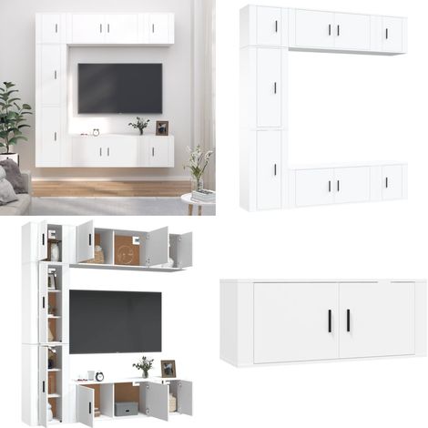 Set de muebles para TV 7 piezas madera contrachapada blanco - Muebles de TV - Muebles de madera