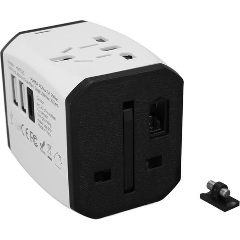 Adaptateur secteur de voyage universel 6 A, 2 ports USB 3.0 A, USB-C, chargeur mural tout-en-un pour les États-Unis, l'UE et le Royaume-Uni, 100-240 V, blanc (1/5)