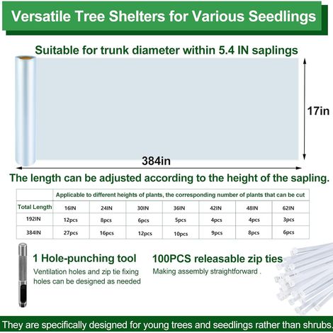 Gaine de tronc DIY PE/PVC anti-animaux pour jardin, Composition : 43 × 1000 cm, avec perforateur et 100 colliers de serrage démontables, Couleur : bleu clair (1/5)