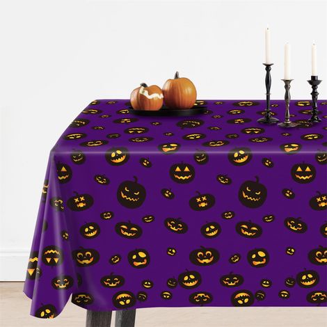 Cinq nappes noires à motif fantôme, nappes en plastique jetables, mesurant 137 x 274 cm, décorations pour une fête d'Halloween. (1/5)