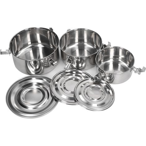 Lot de 3 boîtes à lunch portables en acier inoxydable, réutilisables et faciles à laver, idéales pour les étudiants, les fruits et les légumes. (1/5)