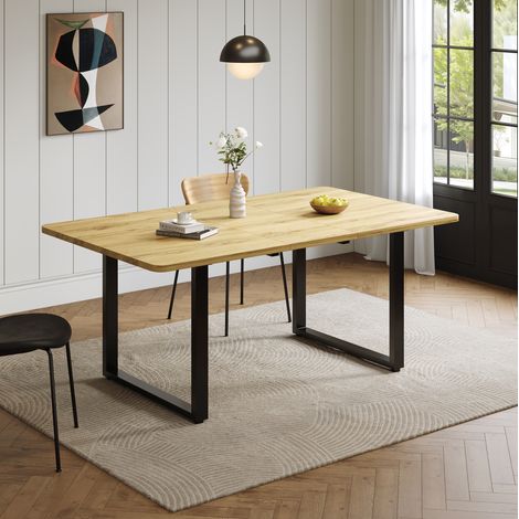 Mesa de comedor extensible 140/180/220 x 80 cm en color natural, moderna y estable (1/5)