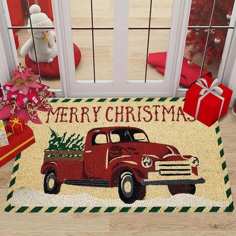1 pcs   Paillasson de Noel, 60x40cm Tapis de Porte Camion Rouge, Antidérapant Tapis de Sol de Noël, Paillasson Noël, Tapis Noël, Noel Decoration pour Intérieur, Extérieur (1/5)