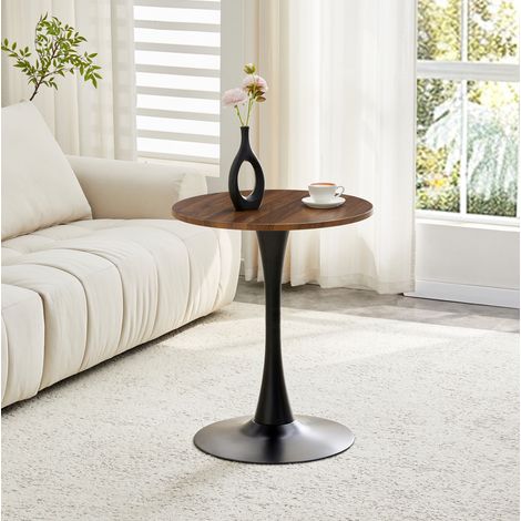 Mesa auxiliar redonda 60 cm negro y nogal en MDF y metal con base estable y estilo mid-century (1/5)