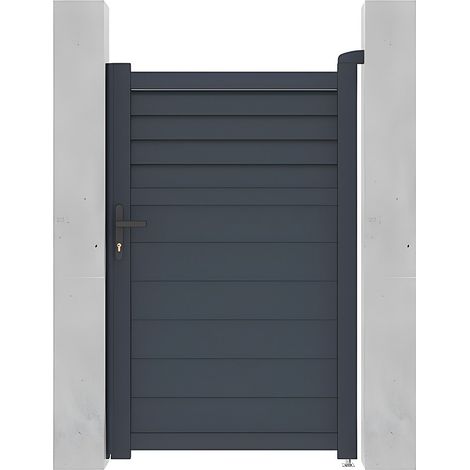 Vente-Unique – Portillon battant aluminium persienné 103 x 166 cm gris anthracite – Résistance au vent jusqu’à 72 km/h – Mécanisme d'ouverture manuel