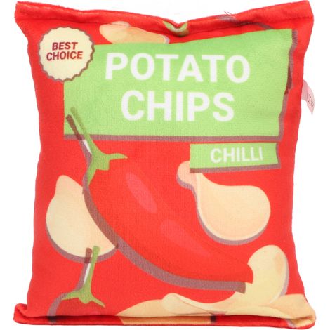 Chips de pommes de terre en peluche pour chien, jouet intégré en papier hochet, résistant aux morsures, sac de collation grinçant pour chiot, rouge chili