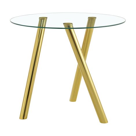 Runder Esstisch Glas 89 cm, moderner Glas Esstisch gold mit gehärteter Tischplatte, kleiner runder Esstisch mit Metallbeinen für Esszimmer Küche