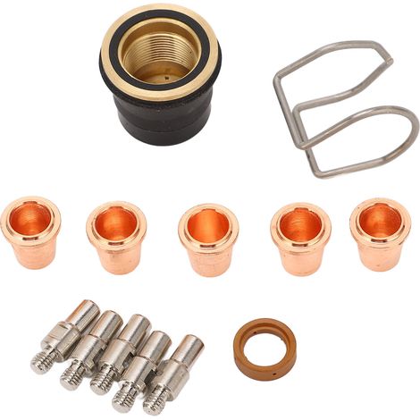 Set aus 13 Schweißbrennerzubehörteilen, Düsen und Elektroden mit Halterung für S45 Plasmaschneidzusatzwerkstoffe, komplettes Set. (1/5)