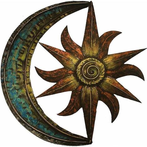 Wanddekoration aus Metall mit Sonne und Mond, kreative Wanddekoration für den Garten, Vintage-Wanddekoration für Wohn- und Schlafzimmer (30 x 30 cm)
