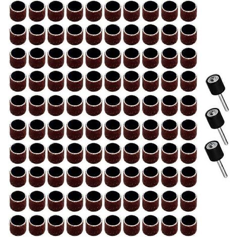Kit de 100 tambours de ponçage - Manchons de ponçage en oxyde d'aluminium grain 80 avec 3 mandrins de 3,2 mm (1/8 pouce) pour outils rotatifs Dremel (1/5)