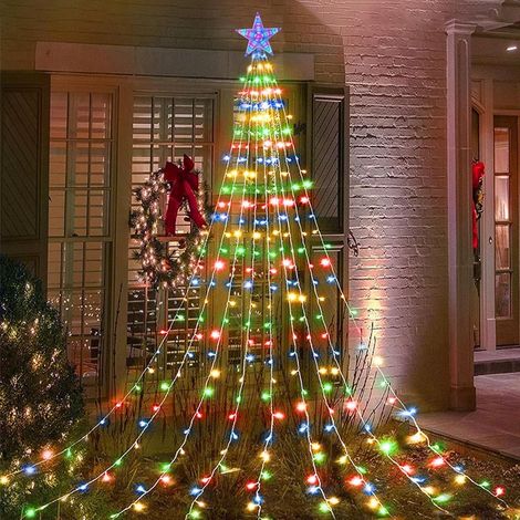 Guirlande lumineuse pour sapin de Noël avec étoile, 2 m x 9 branches, 198 LED, 8 modes d'éclairage, télécommande, étanche, USB (1/5)
