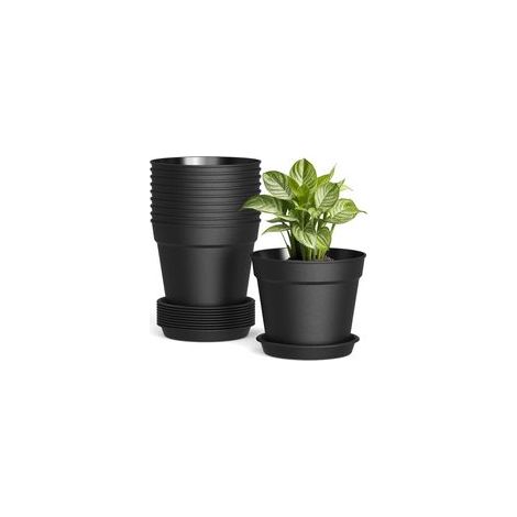 10Pcs Pot de Fleur Noir de 16cm en Plastique, Pot de Terre avec aux Jardins, Balcon Extérieurs Intérieurs