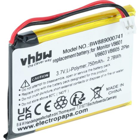vhbw Battery compatible with Tenboo Babyphone Baby Monitor, Babyphone (750mAh, 3.7 V, Li-polymer)