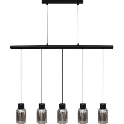 Suspension en métal et verre 5 abat-jours - L. 100 x H. 110 cm - Noir et gris fumé - SUNAWA (1/5)