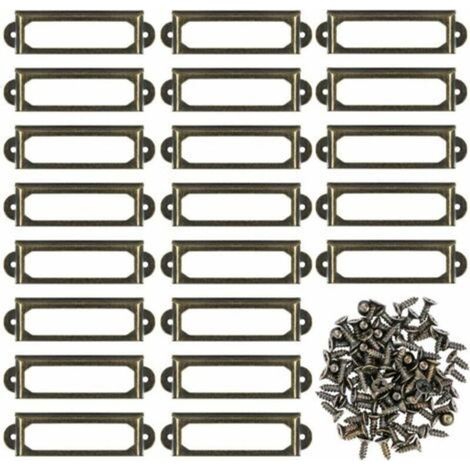 Lot de 50 supports d'étiquettes en métal pour meubles, tiroirs, armoires, cartes, plaques nominatives, cadres avec vis pour bureau, bibliothèque, bibliothèque, étagères Bronze (60 x 17 mm) (1/4)
