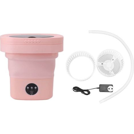 Lavadora portátil, plegable y portátil, 6,5L, limpieza profunda automática, lavado y centrifugado, con manguera de agua, enchufe UE rosa 100-240V (1/4)