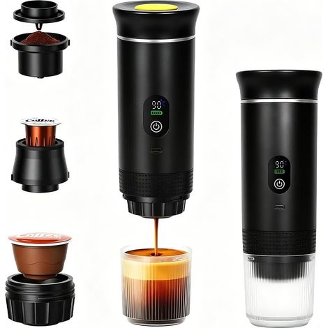 Machine à expresso portable 3 en 1, mini machine à café avec batterie et auto-chauffante, machine à expresso portable rechargeable par USB, machine à expresso avec affichage numérique (1/5)