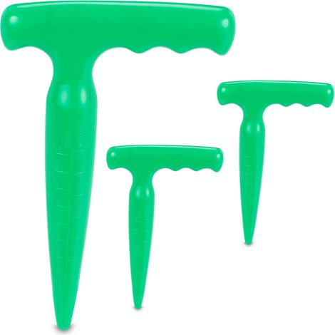 Relaxdays Set da 3 Foraterra, in Plastica, con Scala Graduata, Impugnatura a T, Piantatore per Giardino e Orto, Verde (1/5)
