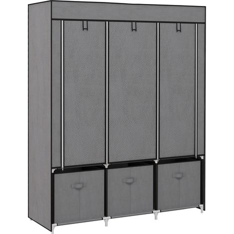 Armoire Textile 125x43x162,5 Cm En Tissu Non Tissé Gris Foncé, Cadre Acier Thermolaqué Robuste (1/5)