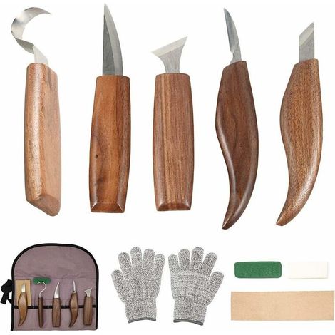 10Pcs Outils Sculpture sur Bois en Acier Carbone Ensemble d\\'outils de Sculpture sur Bois avec Couteau à Crochet Couteau à Découper Professionnels Outils de Gravure en Bois pour Travail du Bois (1/5)