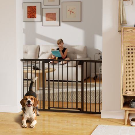 Barrière Sécurité Chiens Bébés 76-130 cm avec Extension, Pression sans Perçage, Blanc (1/5)