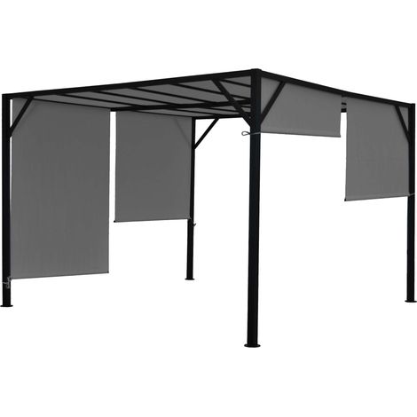 Décoshop26 – Pergola arche toit ouvrant gris 4x4m – Structure acier stable 6x6cm – Protection UV30+ – 40004067