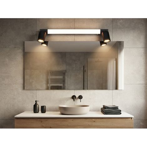 LED Bad Spiegelleuchte ENRICO mit Schalter und 2 Strahlern Schwarz, Breite 60cm (1/5)