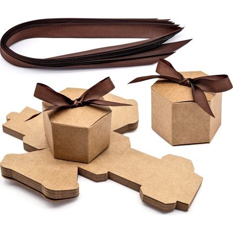 Boite Marron Kraft,Lot de 25 Petite Boite Cadeau Carton avec Rubans,Boites Cadeaux Vide pour Fetes, Anniversaires, Mariages (1/5)