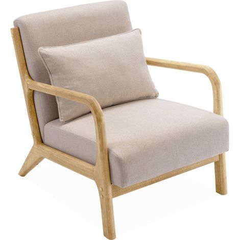 sweeek - Skandinavischer Sessel aus Holz mit Stoffbezug, Stoff, Beige (1/5)