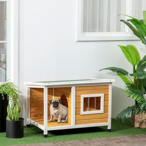 Caseta para perro con porche, techo abatible, ventana, 85,5 x 62 x 60 cm OKMYHOME (1/5)