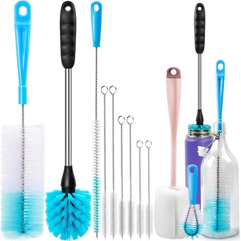 Set di 11 spazzole per bottiglie con manico lungo, kit da laboratorio per la pulizia di tubi e tazze, ideale per la pulizia di decanter per birra e vino a bocca stretta, tubi, coperchi, coperchi per l
