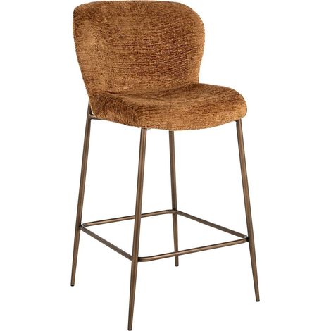 Tabouret de bar cognac assise velours pieds bronze brossé - Cognac velours bronze brossé (1/5)