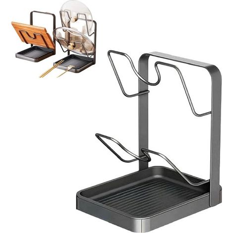 Étagère de cuisine pour couvercles de casseroles - Support pour couvercles de casseroles - Porte-couvercles - Étagère de rangement - Égouttoir à assiettes - Support pour planches à découper - Métal - (1/5)
