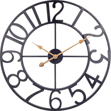 Große Wanduhr, Vintage-Wanduhr aus schwarzem Metall mit arabischen Ziffern, geräuschlos, analoge Wanduhr, 40 cm, goldene Zeiger