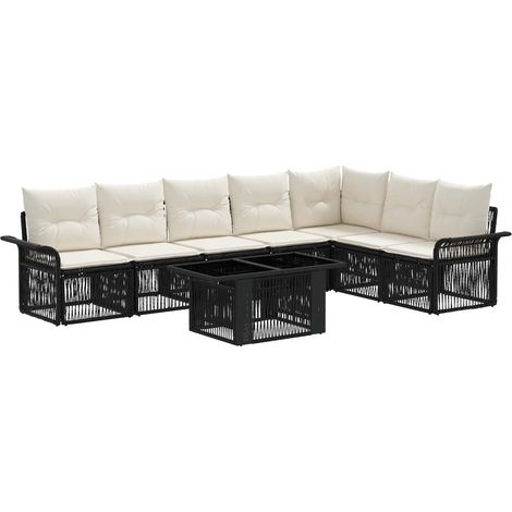 Conjunto de sofás de jardín 8 uds. Negro y Blanco Crema vidaXL (1/5)