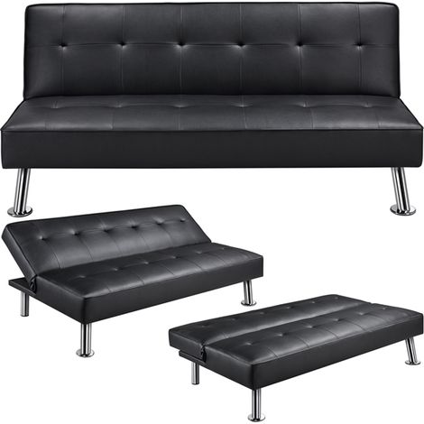 Yaheetech Divano Letto Reclinabile con Seduta Imbottita Convertibile in Letto 105° - 180° Mobile Regolabile da Soggiorno Salotto Stanza Ospiti Arredamento per Riposo Nero