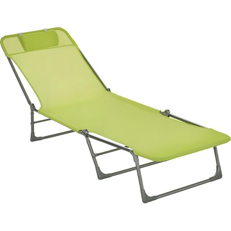 Baen de soleil transat chaise longue enclenable pliable avec oreiller dossier réglable sur 5 niveaux vert (1/5)