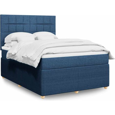 Cama box spring con colchón tela azul 160x200 cm (1/5)
