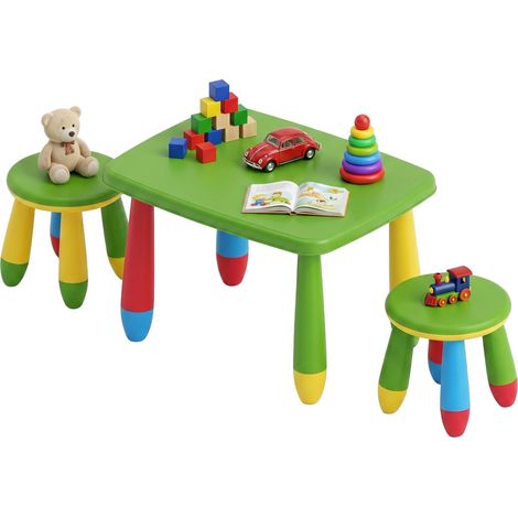 Set tavolo per bambini con 2 sgabelli, in plastica multicolore (1/5)