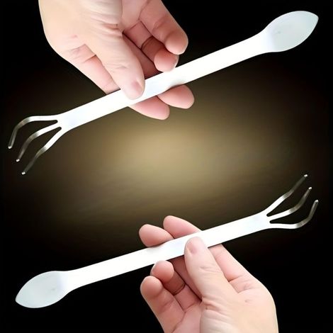 Lot de 2 mini râteaux manuels en acier inoxydable, outil de jardinage à double tête pour ameublissement du sol et pressage, petit râteau portable pour pots d'intérieur, balcon et terrasse (argenté) (1/5)