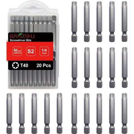 Embouts T40 x 20 pièces, embout Torx T40 1/4" entraînement hexagonal (longueur : 50 mm) (1/4)