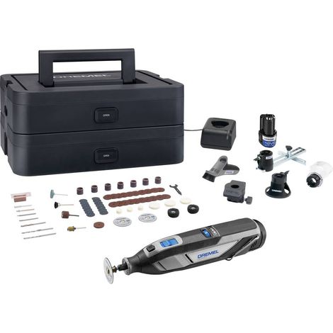 Dremel 8240 Utensile rotativo a batteria da 12V 2Ah, Kit multiutensile con 2 batterie, 5 Accessori, 1 Platinum BOX, 65 Accessori per tagliare, incidere, levigare, lucidare (1/5)