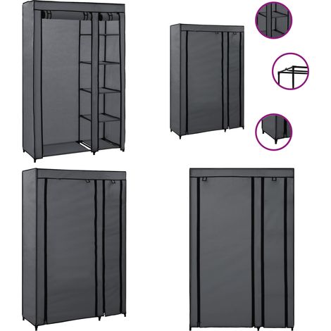 Garde-robe pliable Gris 110x45x175 cm Tissu - Armoire Pliante - Meuble De Rangement - Placard Pliable - Dressing Pliable - Armoire Portable - Home & Living (1/5)